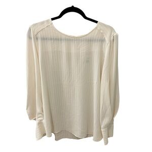 LOFT Cream blouse with stitched stripe pattern and flowy sleeves XL NWT